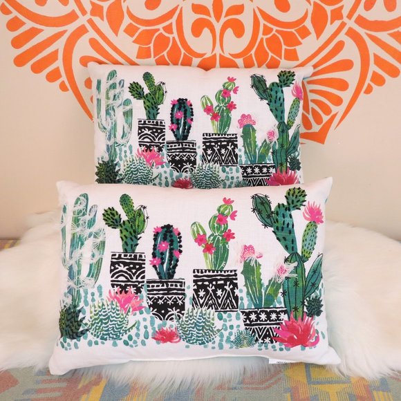None Other - Adorable White Beaded Cactus Pillows Pair